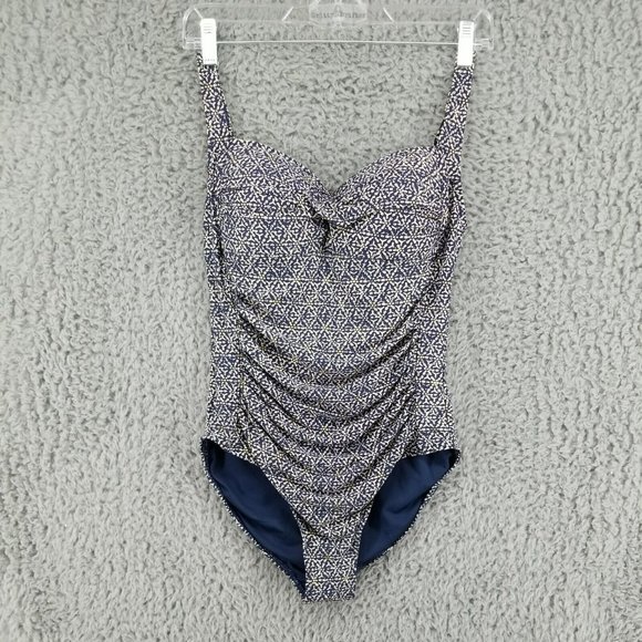 Niptuck Swim Womens 6 One Piece Navy Blue Print Multicup Shaping Swimsuit - Picture 1 of 10